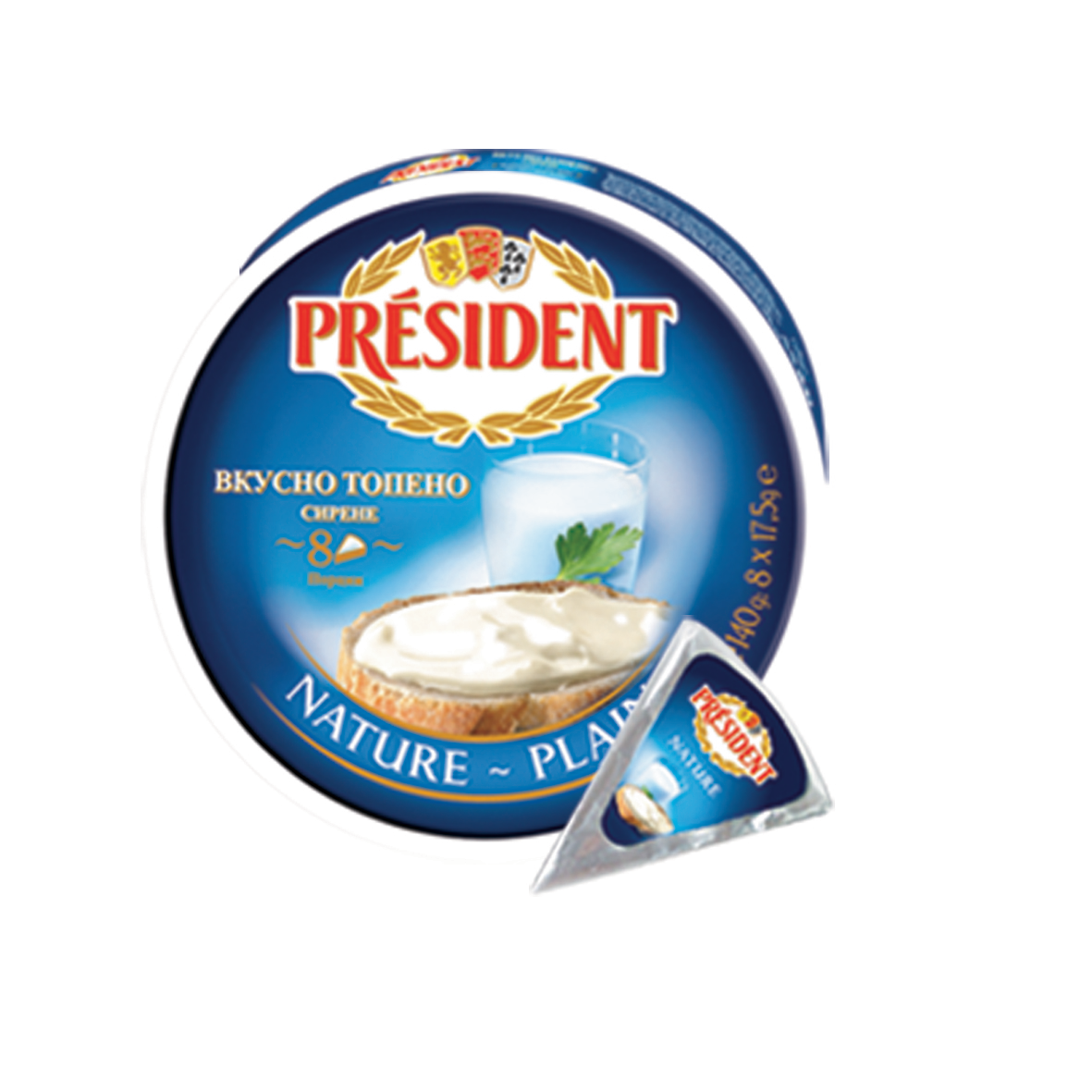 PRESIDENT Топено сирене натурално  (3 бр х 140 г) 420 г