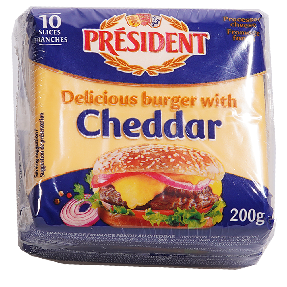 PRESIDENT Топено сирене Чедър бургер слайс 2 бр х 200 г / 400 г