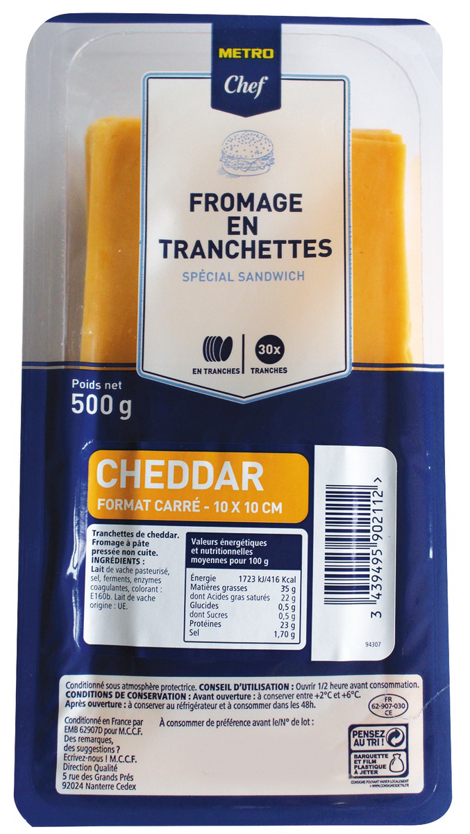 METRO Chef Чедър слайс 10смх10см 500г