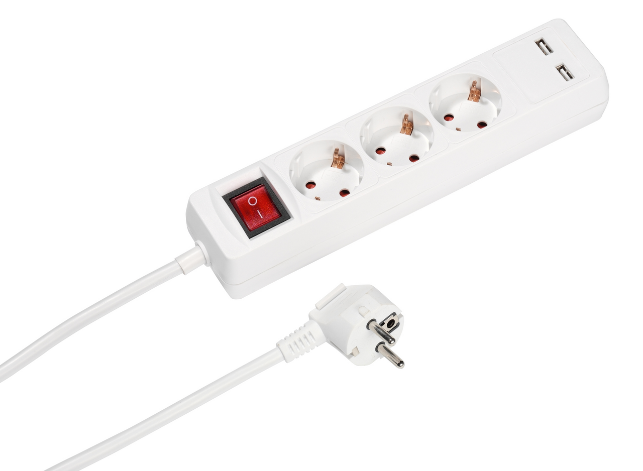 aro Разклонител с 3 гнезна, 2USB, ключ.
