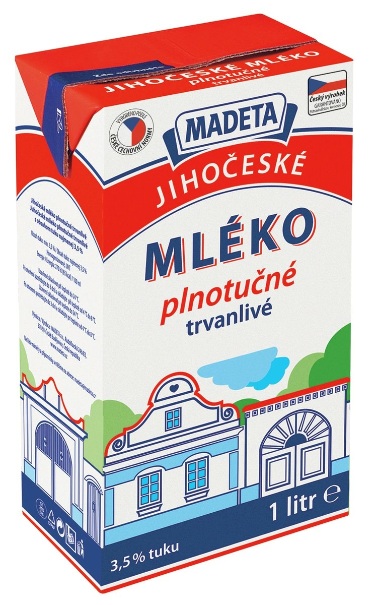 MADETA Jihočeské mléko trvanlivé plnotučné 3,5 % 12 x 1 l