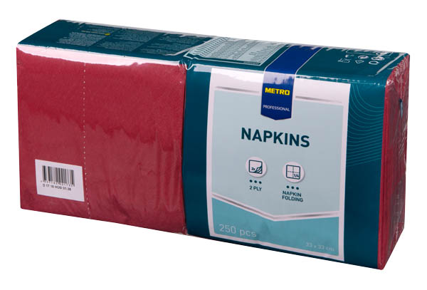 METRO PROFESSIONAL Ubrousky 2vrstvé 33 x 33 cm bordó 250 ks