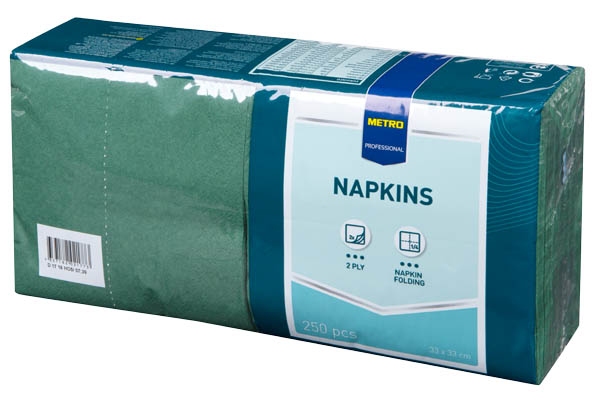 METRO PROFESSIONAL Ubrousky 2vrstvé 33 x 33 cm zelené 250 ks