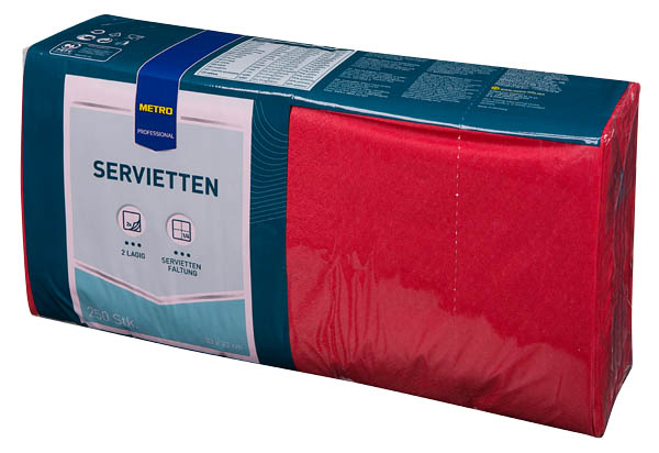 METRO PROFESSIONAL Ubrousky 2vrstvé 33 x 33 cm červené 250 ks