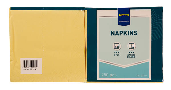 METRO PROFESSIONAL Ubrousky 2vrstvé 33 x 33 cm žluté 250 ks