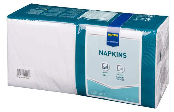 METRO PROFESSIONAL Ubrousky 3vrstvé 33 x 33 cm bílé 250 ks