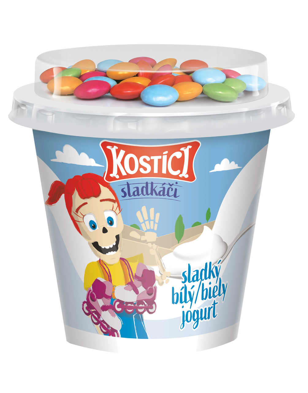 Danone Kostíci Sladkáči Jogurt sladký bílý a čokoládové dražé chlaz. 10 x 109 g