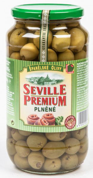 SEVILLE PREMIUM Olivy zelené s ančovičkou 935 g