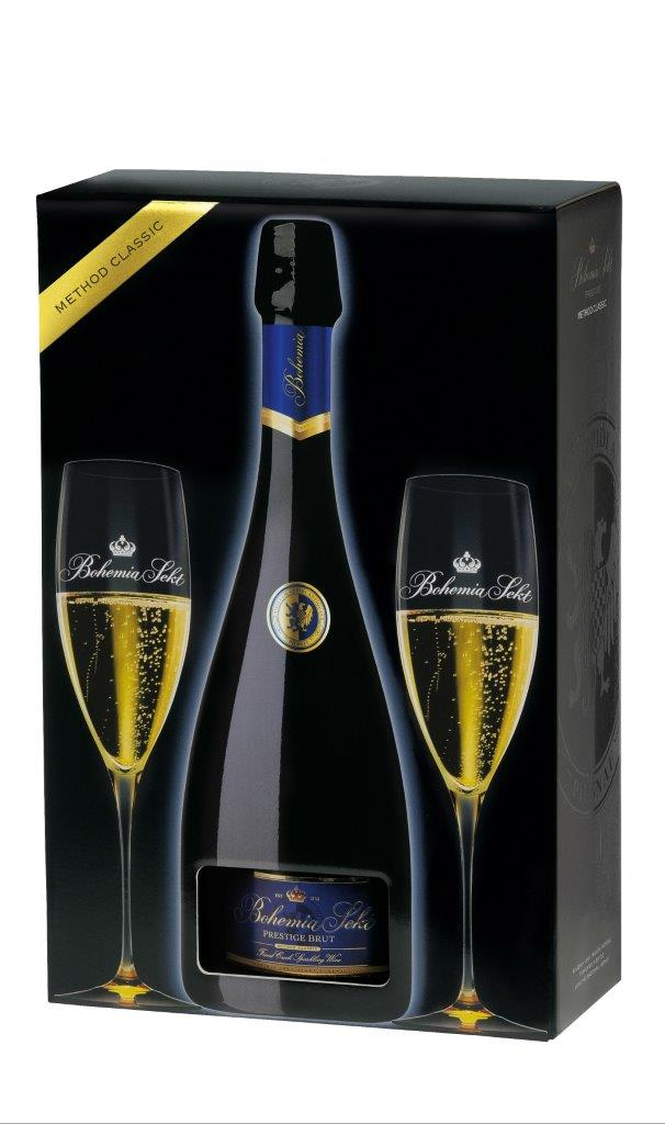 Bohemia sekt Prestige brut dárkové bal. 750 ml + sklenice 2 ks