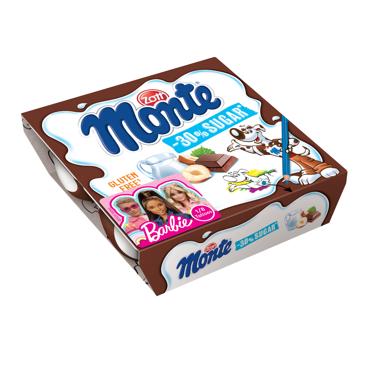 Zott Monte Mléčný dezert čokoládový s lískovými oříšky (-30% cukru) 4 x 55 g