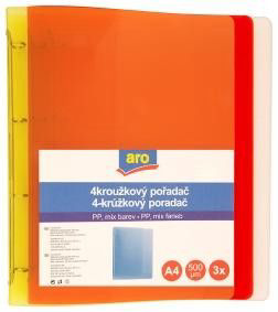 aro Pořadač 4kroužkový A4 pp mix 3 ks