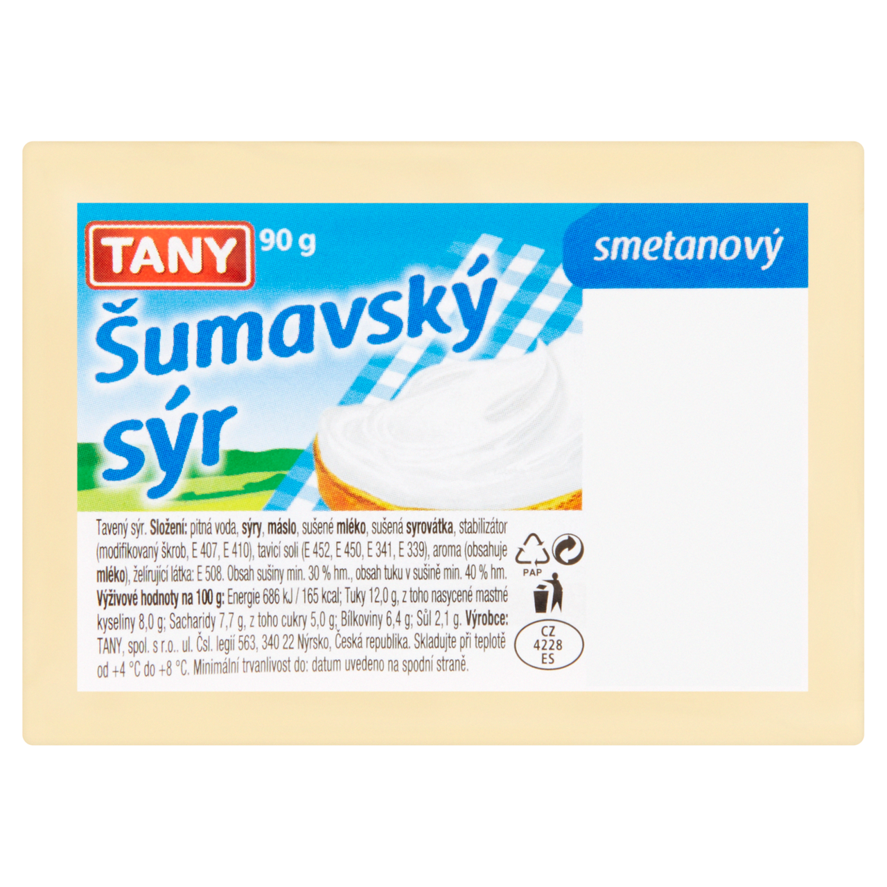 TANY Šumavský tavený sýr smetanový chlaz. 10 x 90 g