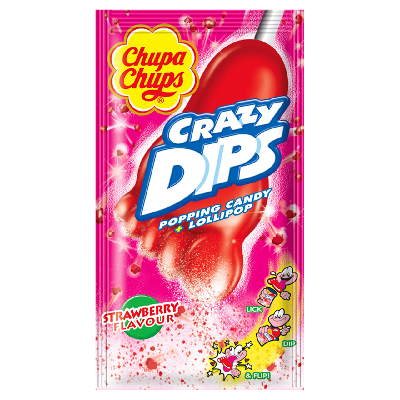 Chupa Chups Crazy Dips Strawberry/ jahoha lízátko 24 x 14 g