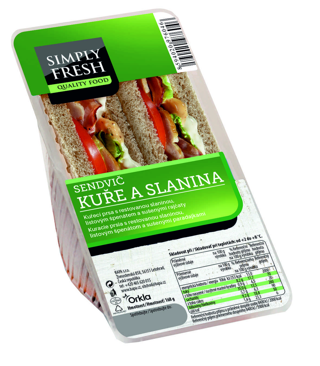 SIMPLY FRESH Bapa Sandwich kuře a slanina chlaz. 166 g
