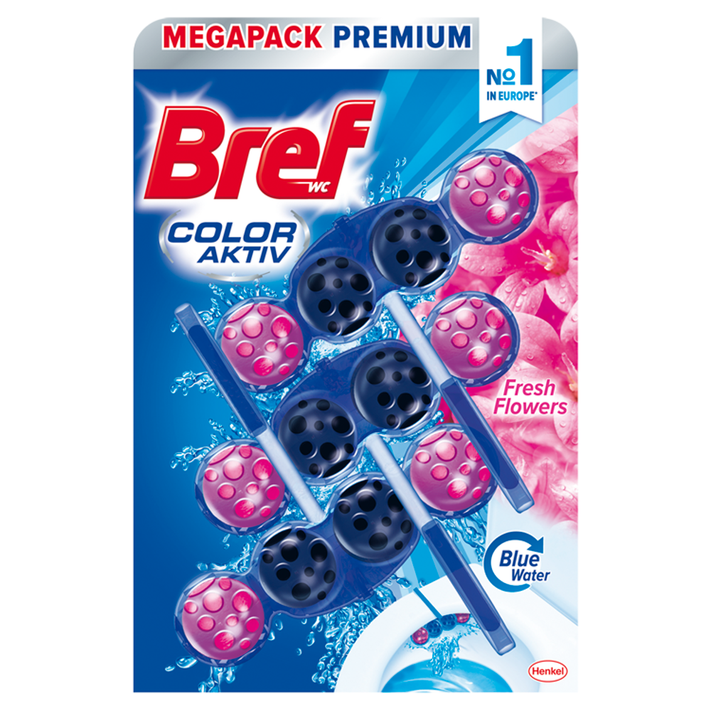 Bref WC Color Aktiv blok Blue Water Fresh Flowers 3 x 50 g