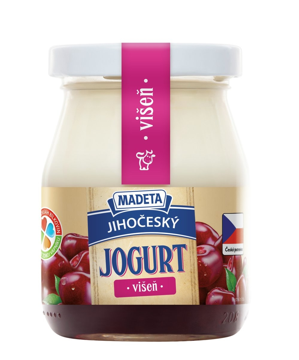 MADETA Jihočeský jogurt višeň 2,5 % tuku chlaz. 200 g ve skle