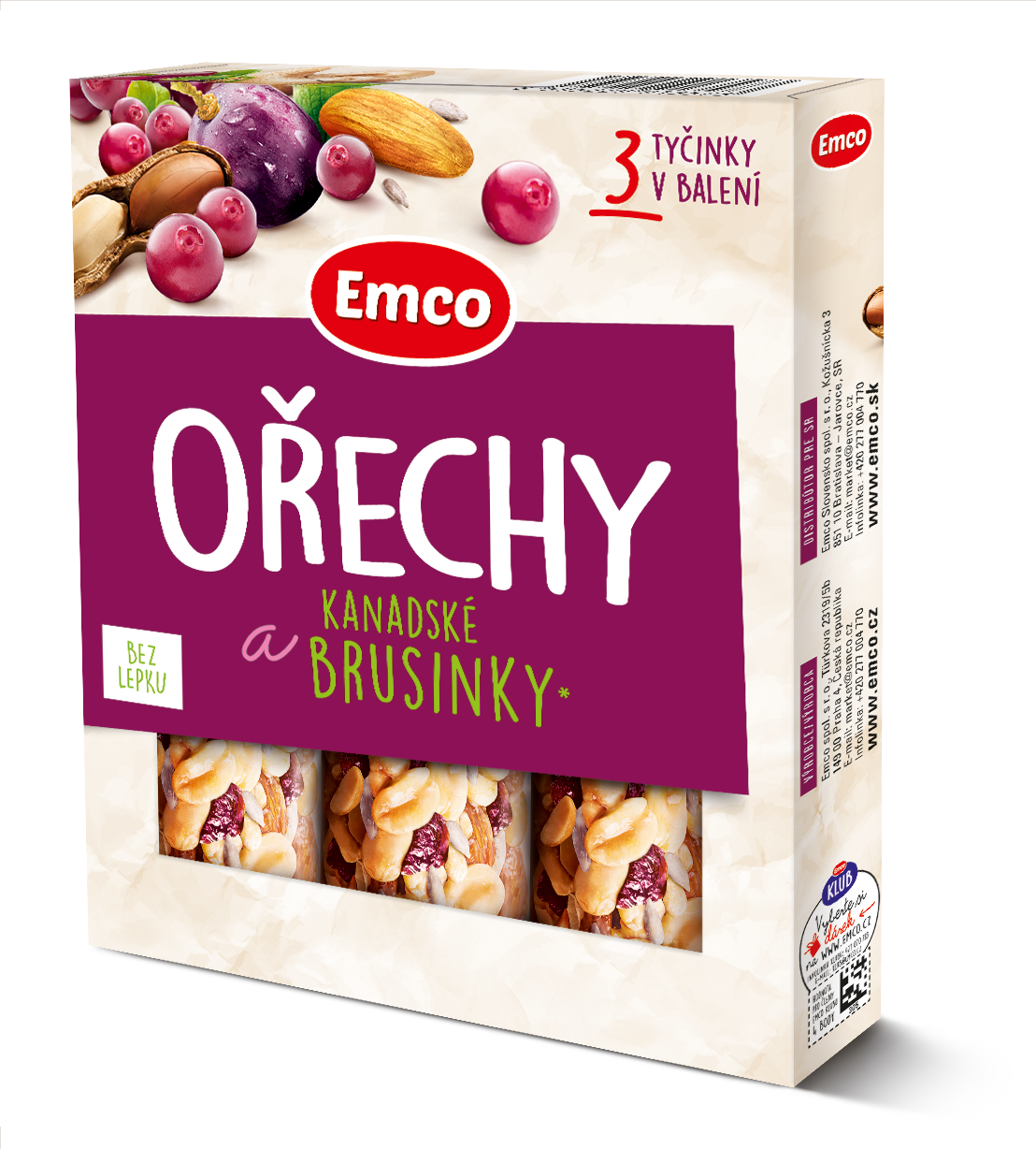 Emco Tyčinka ořechy brusinka 3 x 35 g