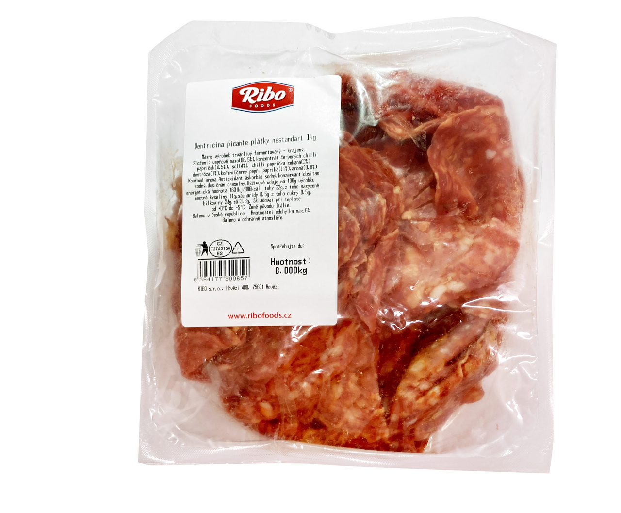 RIBO Ventricina picante salám (bezlepkový) plátky chlaz. 1 kg