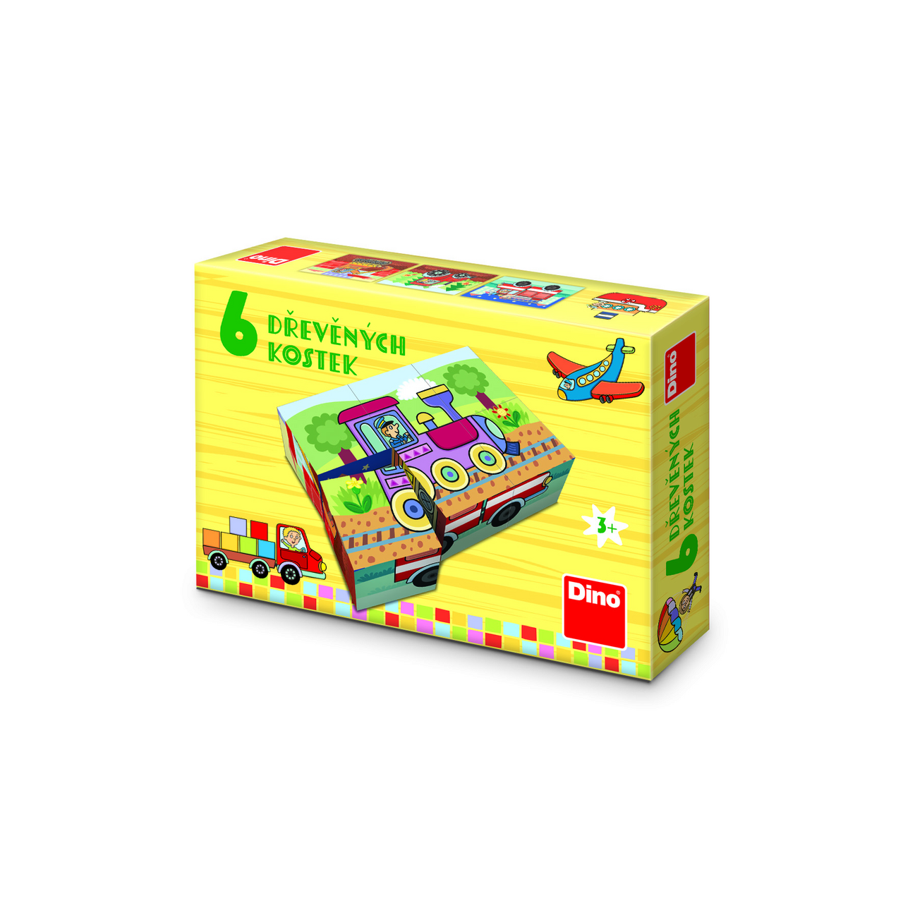 Dino Dřevěné kostky 6 ks mix 1 ks