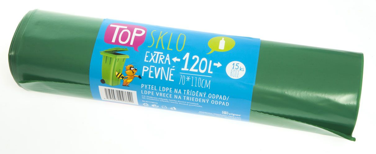 OBRA Pytle na třídený odpad sklo extra silné 120L zelené 15 ks
