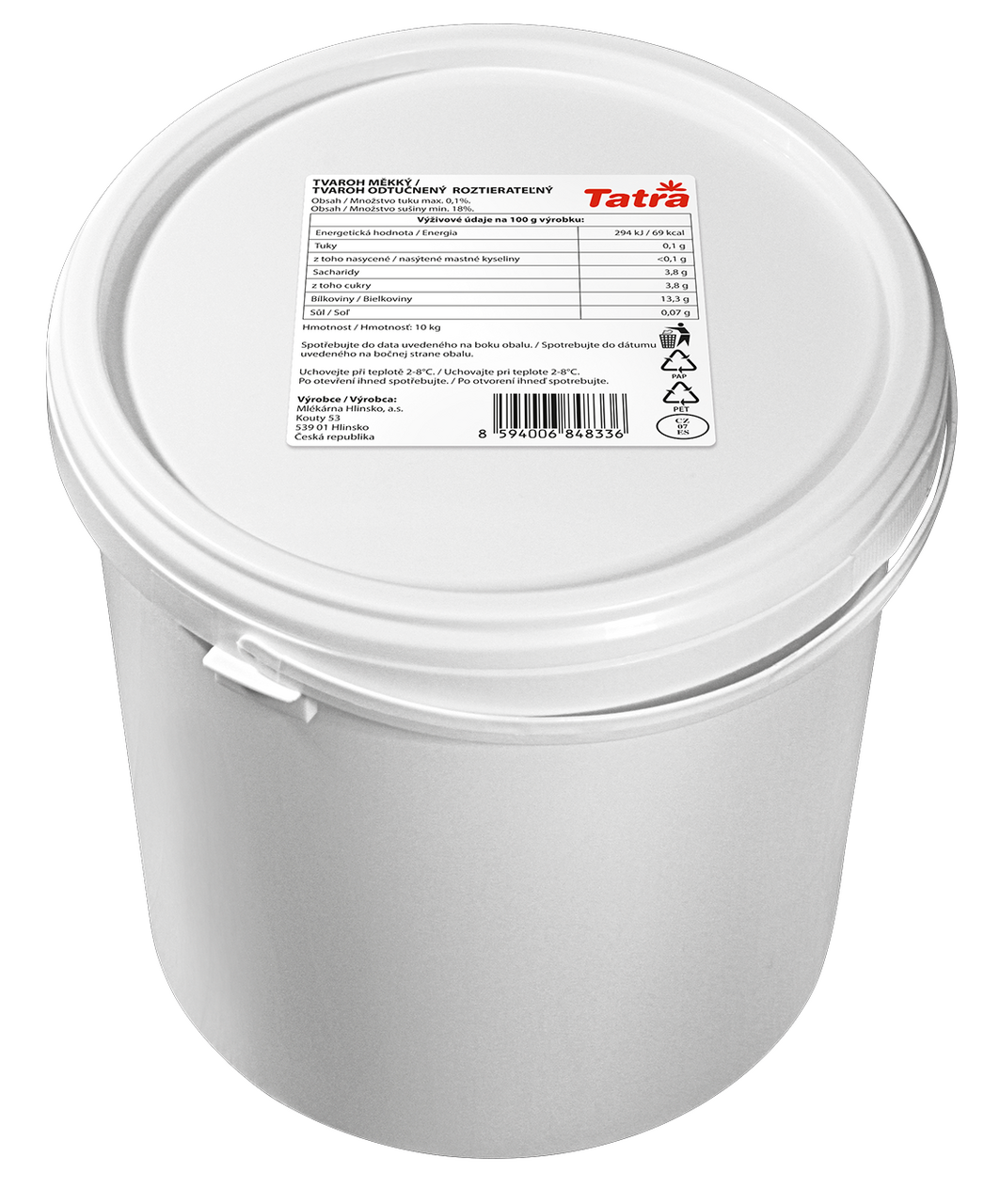Tvaroh měkký 18 % sušiny 0,1 % tuku chlaz. 10 kg kbelík