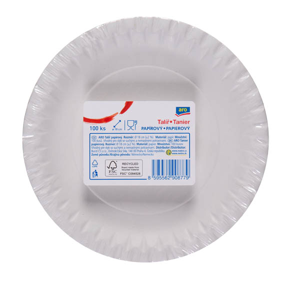 aro Talíř 18 cm papírový 100 ks