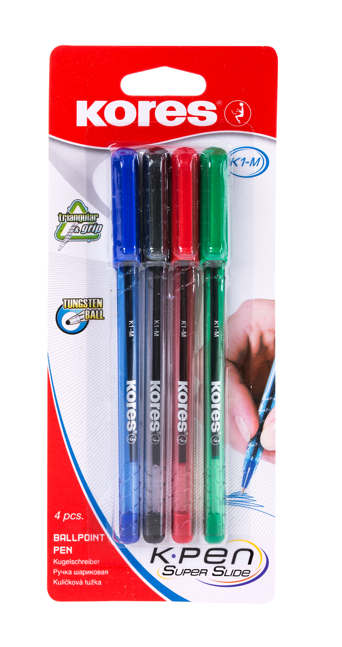 Kores Tužka kuličková K1 0,7mm mix barev 4 ks