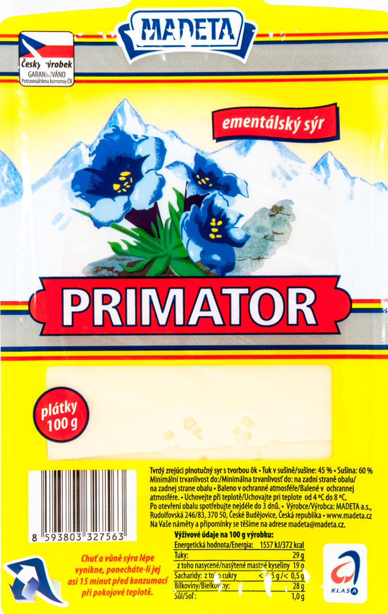 MADETA Primátor 45% sýr plátky chlaz. 100 g
