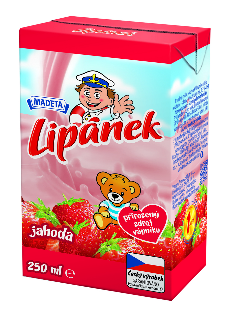 MADETA Lipánek Mléko jahodové 250 ml UHT