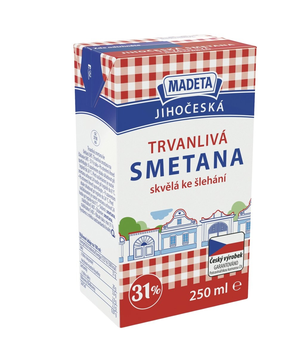 MADETA Jihočeská Smetana ke šlehání trvanlivá 31 % 250 ml UHT
