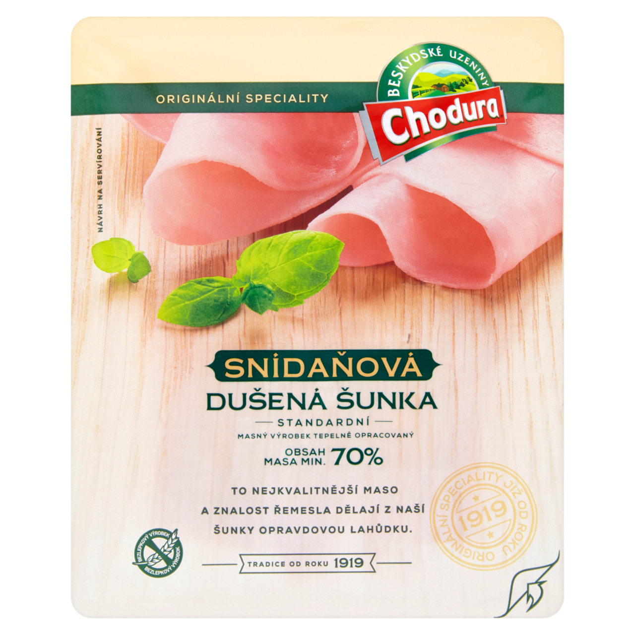 Chodura Šunka snídaňová standard plátky chlaz. 100 g