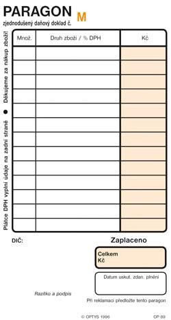 OPTYS Obchodní paragon číslovaný samopropisovací 5 ks