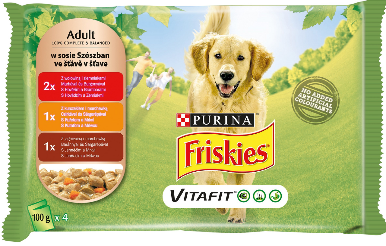 PURINA Friskies Adult Kapsa hovězí + kuřecí + jehněčí pro psy 4 x 100 g