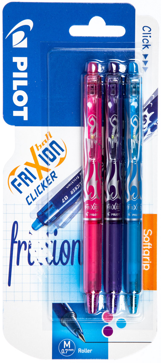 PILOT Frixion Clicker 0,7mm fialová/růžová/sv.modrá 3 ks