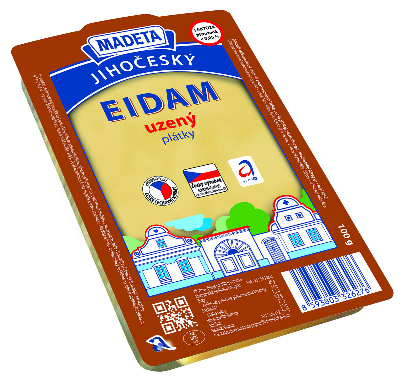 MADETA Jihočeský Eidam sýr uzený 44 % plátky chlaz. 100 g
