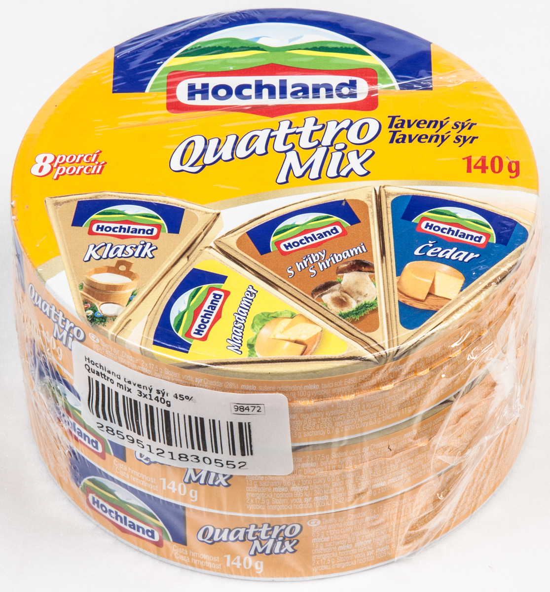 Hochland Quattro Mix sýr tavený 45% chlaz. 3 x 140 g