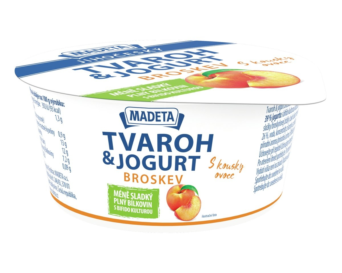 MADETA Jihočeský tvaroh a jogurt broskev chlaz. 135 g