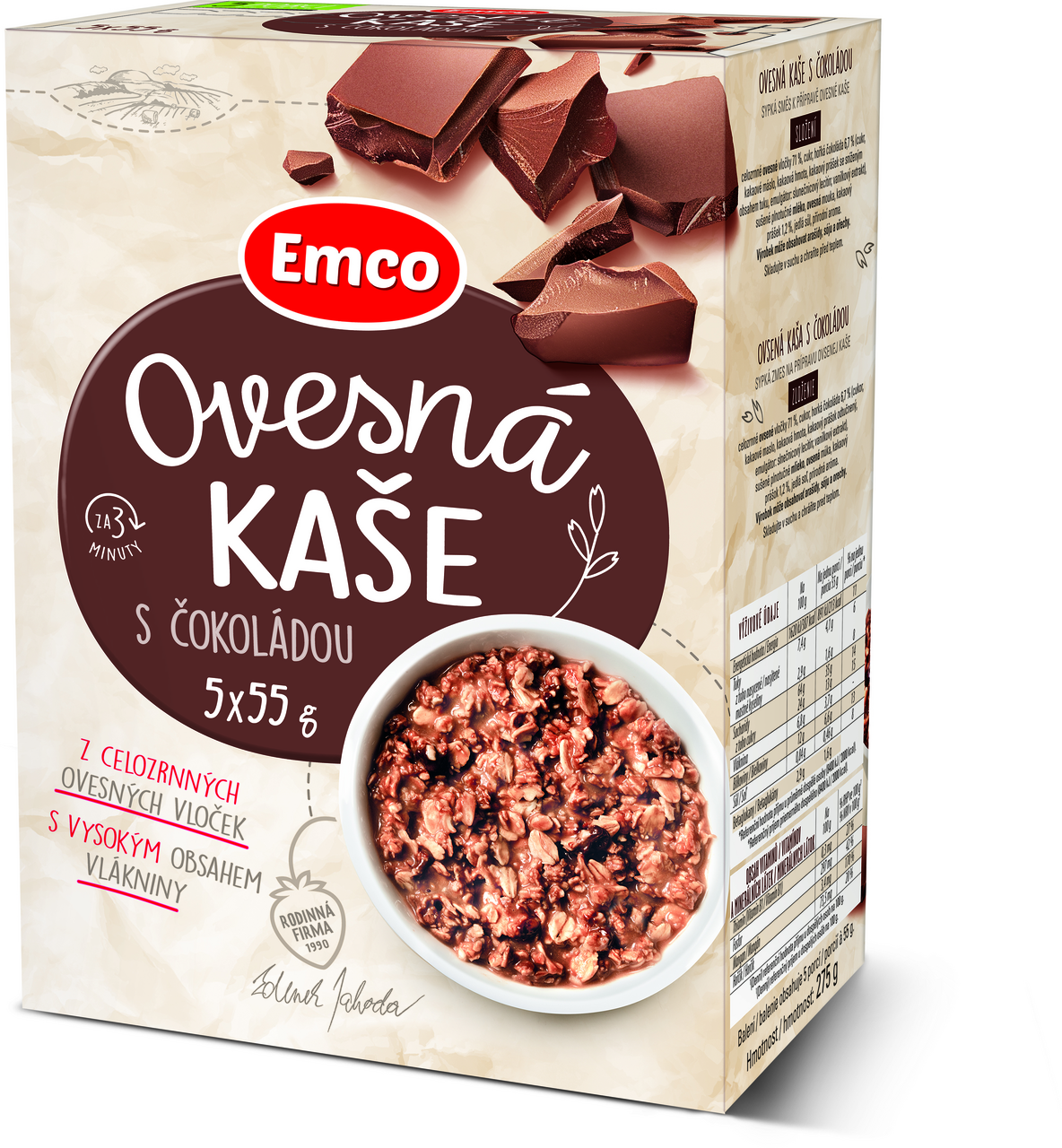 Emco Kaše ovesná s čokoládou 5 x 55 g