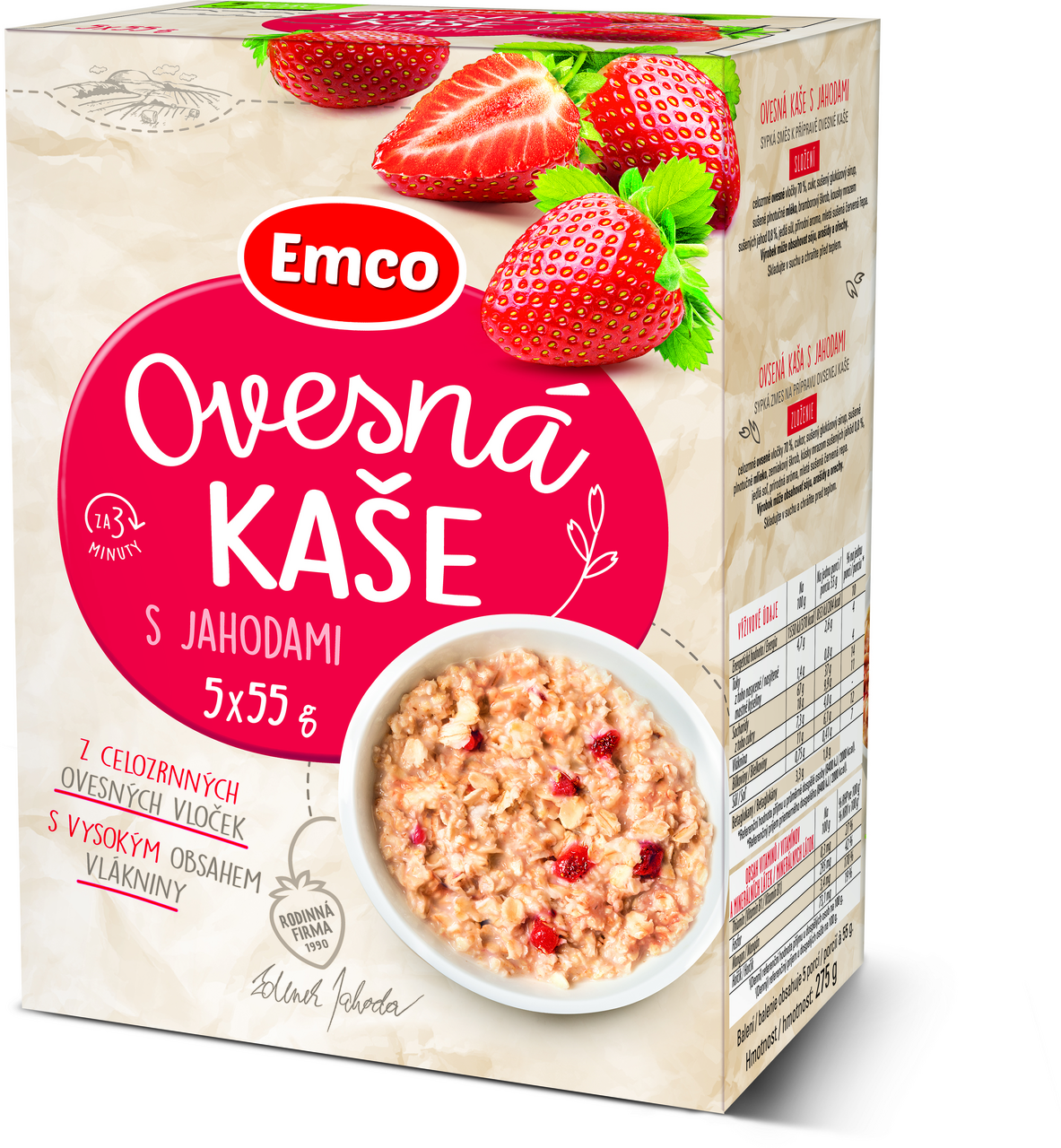 Emco Kaše ovesná s jahodami 5 x 55 g