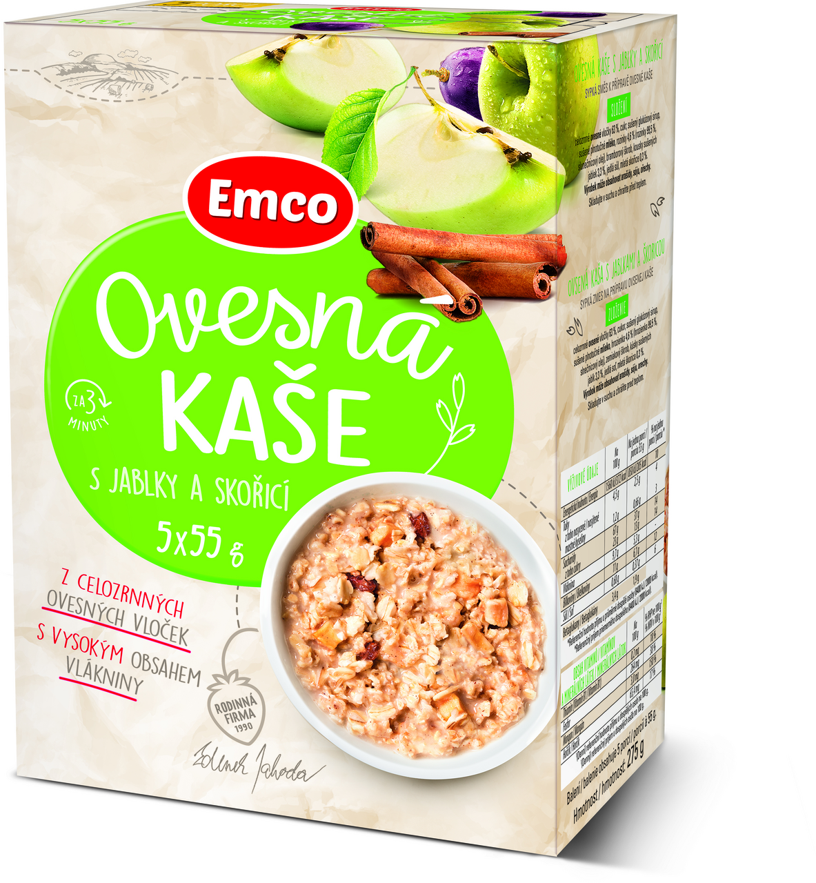 Emco Kaše ovesná s jablkem a skořicí 5 x 55 g