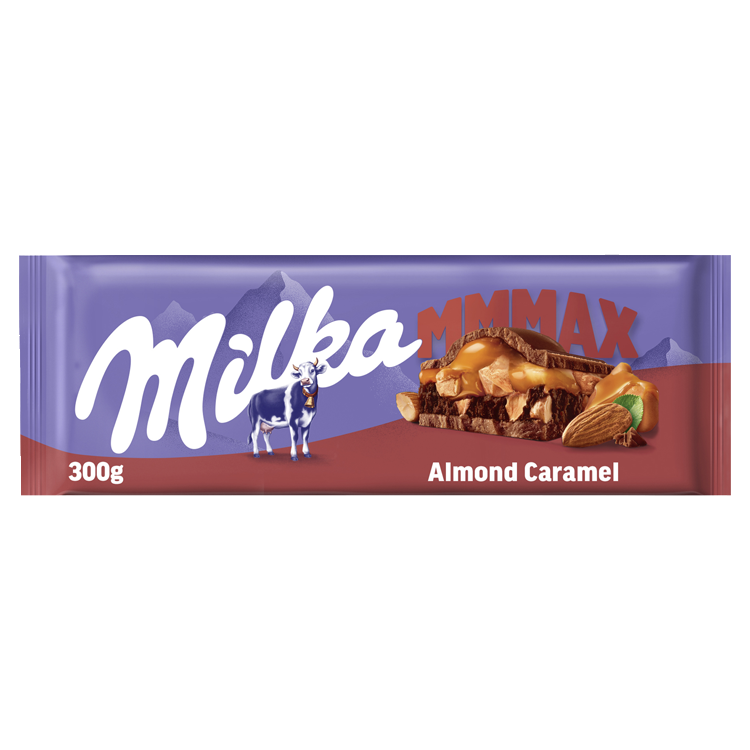Milka Mmmax Almond Caramel mléčná čokoláda a mandle 300 g
