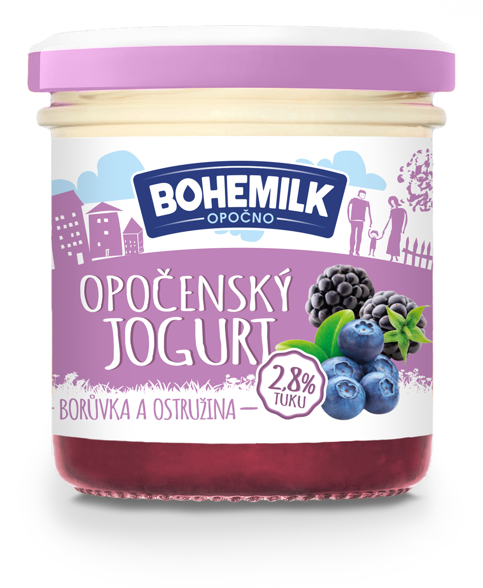 BOHEMILK Opočenský jogurt borůvka/ ostružina 2,8 % tuku chlaz. 150 g