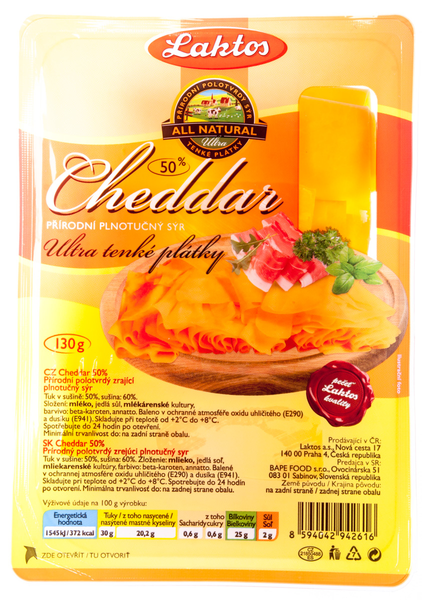 LAKTOS Cheddar ultra tenké plátky chlaz. 130 g