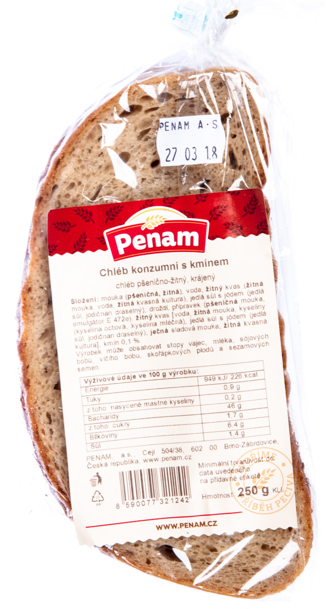 Penam Chléb konzumní krájený balený 250 g