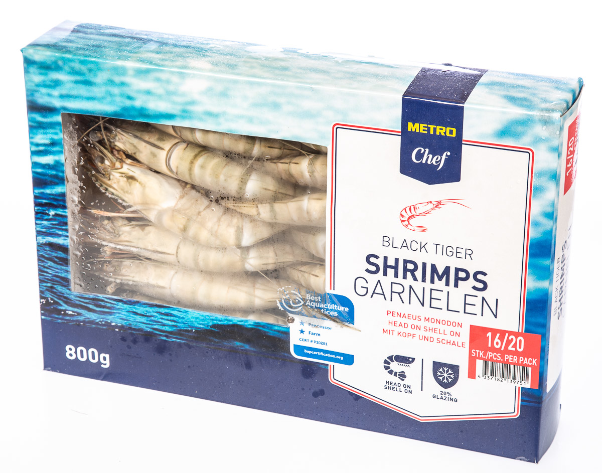 METRO Chef Krevety Black Tiger celé neloupané 16/20 mraž. 800 g