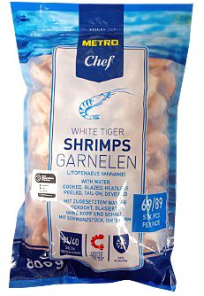 METRO Chef Krevety C VN 31/40 loupané bez hlavy s pancířem zůstává pouze ocásek mraž. 800 g