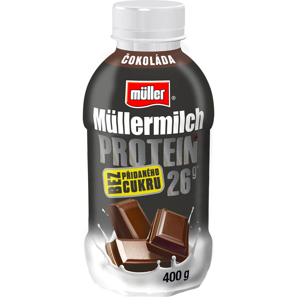 Müllermilch Protein Zero mléčný nápoj MIX II (čokoláda, banán, kokos čokoláda, vanilka) chlaz. 400 g