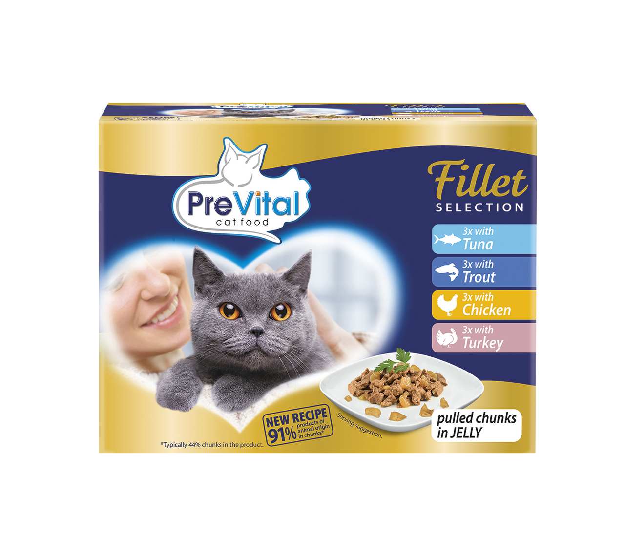 PreVital Kapsička kuře-krůta-pstruh-tuňák pro kočky 12 x 85 g