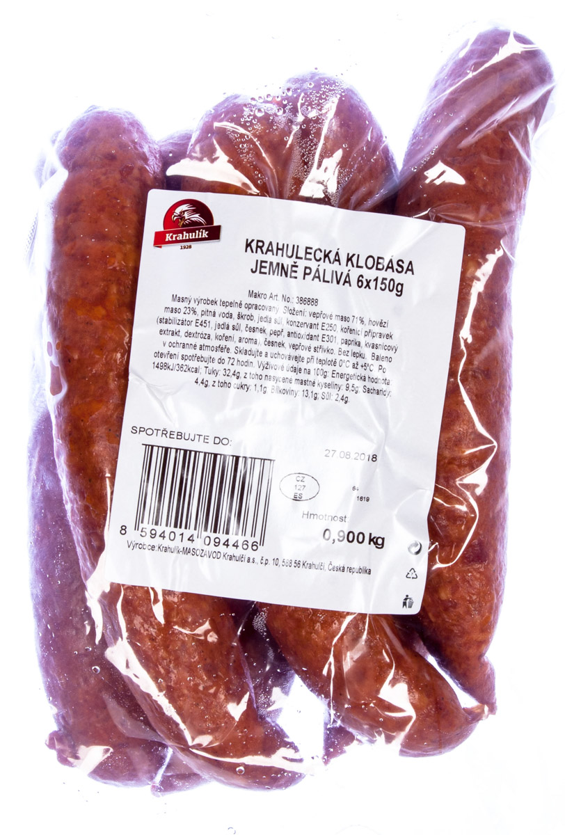 Klobása Krahulecká jemná pálivá chlaz. 6 x 150 g