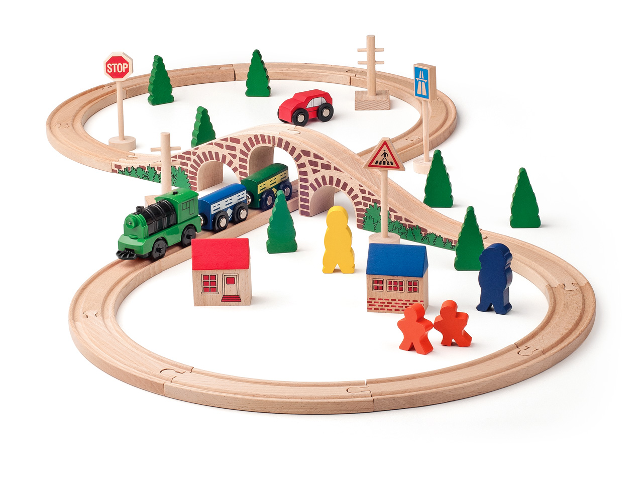 WOODY Vláčkodráha-osmička s elektrickou mašinkou 1 ks